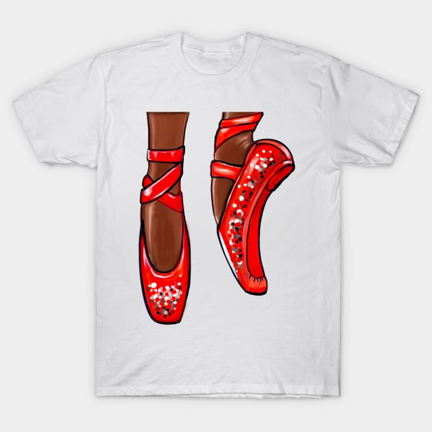 Top 10 best gifts for dancers. Ballet pointe shoes in red. Ballerina dancer dancing dance T-Shirt by Artonmytee